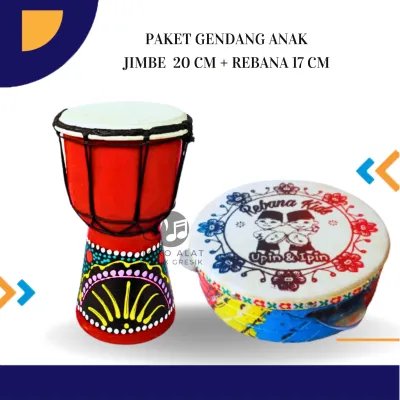 Paket Jimbe Anak Alat Musik Rebana Hadroh Djimbe Ginjring mainan Banjari Edukasi