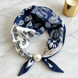 THANKSKY Sành điệu Chiếc Khăn Lười Polyester Nhẹ Khăn trang trí ngọc trai Nghệ thuật Đuôi Ngọc Trai Khăn lụa Xuân Hè