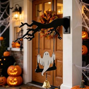 FLYING Wall Mounted Halloween Hanging Bell Ghost Bat Acrylic Decorative Hanging Bell Creative Halloween Dinner Bell Halloween Decorating