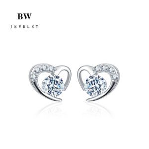 BWjewerly ราคาต่อคู่ ต่างหูรูปหัวใจ น่ารักและทันสมัย ต่างหูเพชร ต่างหูผู้หญิง บรรจุภัณฑ์กล่องของขวัญ