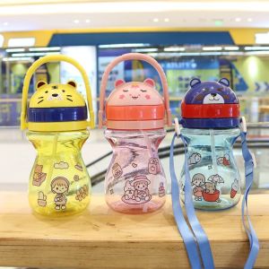 Botol Minum Anak Dinoasaurus Lucu Botol Minum Anak Sekolah Tutup Sedotan dan Tali Panjang BPA Free