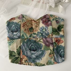 MC BR1552 Tanktop Floral Atasan Crop Vintage Korean Pakaian Wanita Sabrina Kemben Lace Top Slim Fit