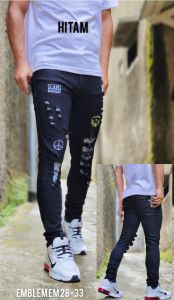 celana jeans pria celana emblem sobek cowok terkini Celana Jeans Pria Terbaru emblem Celana Panjang Jeans Denim Sobek Emblem bisa bayar ditempat