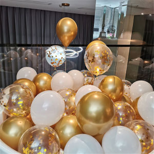 50pcs Balloons Set 10inch Confetti Sequins Balloon And Chrome Metalli Balloon Set Valentines Wedding Anniversary Graduation Party Supplies Home Decor Gold Silver Theme Birthday Decorations Package Set Adult Diy Decoration For Christening