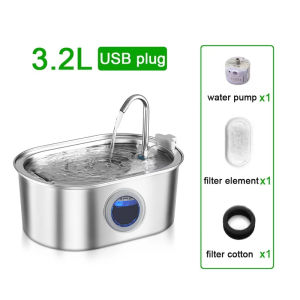 3.2L Stainless Steel Cat Drinking Fountain Automatic Pet Fountain Water Dispenser with Window Ultra Quiet Pump Water Foutain for Multiple Pets