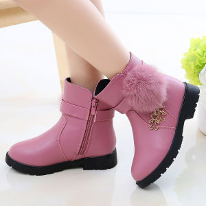 DTNOW Ankle Boots Girls New Winter Kids Children Cotton Plus Velvet Warm Snow Casual Leather Shoes