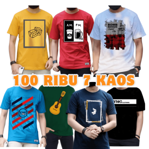 Paket kaos 100rb dapat 7 pcs baju distro mottif keren dewasa remaja