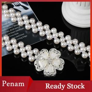 [PAM] Phụ nữ ngọc trai eo Chuỗi Ngọc Trai dát kim cương vành đai đàn hồi với thắt lưng trang trí vành đai mỏng đính cườm vành đai đàn hồi