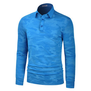 Men’s Camouflage Printing Quick Dry Fit Golf Shirts Moisture Wicking Breathable Long Sleeve Camo Golf Polo T Shirts