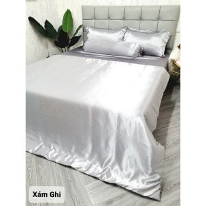 Trọn bộ gồm 5 món 4 món Chăn ga phi lụa hàng loại 1 - Mã màu phi lụa Xám Ghi mền chần gòn ga lẻ đủ size - Ngans Bedding