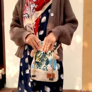 TAS WANITA / SLINGBAG SERUT KANVAS KOMBINASI GONI TAS TALI SERUT KECIL SELEMPANG KOMBINASI KANVAS EBONI