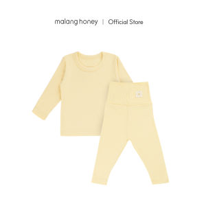 [Malang honey] Newborn Bamboo Colic-Relief Sleepwear Set Slim Fit Baby Comfort Pajama Loungewear Long Sleeve Top & High-Waist Full Length Pants - Modal Soft