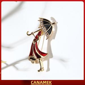Miễn phí vận chuyển✨ Men pha lê Rhinestone cô gái mặc chiếc ô cổ áo trâm ghim trang sức quà tặng