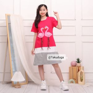 Baju Anak Cewek Perempuan Dress Usia 3 4 5 6 7 8 Tahun Bordir Flamingo