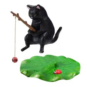 Resins Fish Tanks Figurine Set Detailed Fishing Cats and Leaf Ladybird Ornaments Decors for Personalizing Home Accent