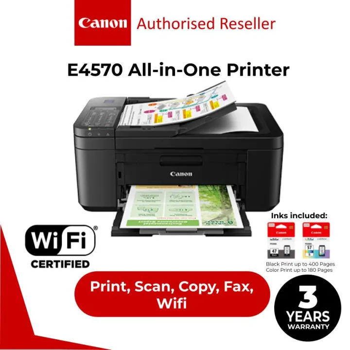 CANON Pixma E4570 Compact Wireless All-In-One Print/Scan/Copy/Fax/Wifi Printer (comes with 2 inks)