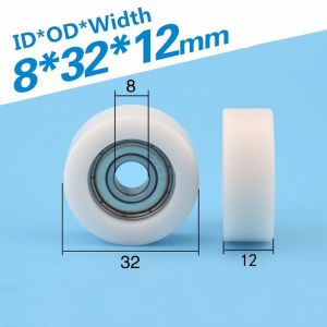 Fantic 1pc 8x32x12mm Embedded 608zz Bearing Wrapped Rubber POM Nylon Bearing Pulley Flat Roller Pulley Wheel