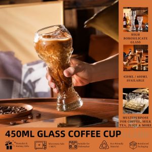 GLARO 450ML/600ML Glass Coffee Cup World Cup Beer Mug Glass High Borosilicate Football Soccer Theme Beer Cup Football Watch Party Gift 咖啡杯 玻璃杯