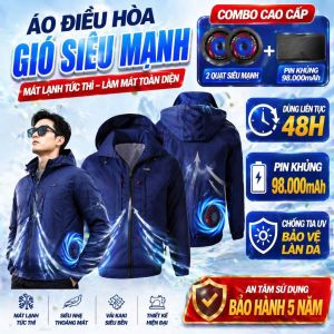 Áo Điều Hòa 2 Quạt Chính Hãng Zlife Vải Kaki Siêu Bền Có Mũ Pin 98.000mAh Thời Gian Dùng 48 Tiếng