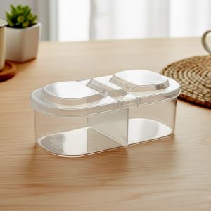 MD-C1390 Kotak Makanan 2 Sekat Container Box Plastik / Tempat Penyimpanan Transparan Dengan 2 Slot