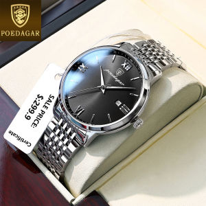 POEDAGAR business watch for men waterproof original fashion stainless steel ultra thin sapphire glass calendar dial quartz watch