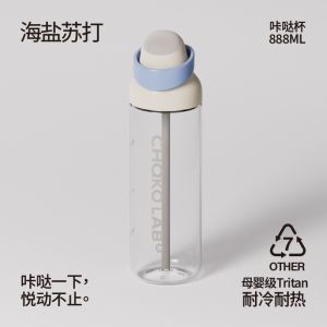 CHAKO LAB sport water bottle with straw 888ML BPA free Portable handle double drinking click cup
