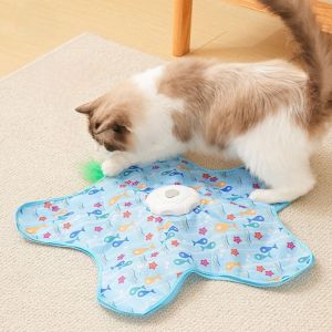 GBDSVD Squeaky Motion Activated Smart Cat Toy Moving Concealed Feathers Mouse Design Feather Teaser Wand Cat Entertainment Rechargeable Hide and Seek Cat Toy Indoor Play