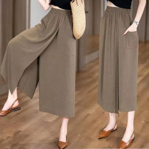 Slouchy Skinny Eight-Cut Culottes High Waist Wide Leg Pants Women Summer Plus Size Loose Pant SkirtA99