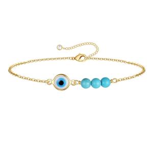 18K Real Gold Stainless Steel Bracelet with Natural Semi-Precious Stone Turquoise Devils Eye Mosaic Blue Eye Design