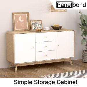 Panelbond Nordic Elegance Oak Wood Sideboard with 2 Doors & 3 Drawers Adjustable Shelves and Durable Wooden Legs Tv Cabinet for Bedroom Living Room