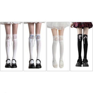 Phụ Nữ Ren Phù Hợp Với Vớ trên đầu gối Ba Lê Phong Cách Cung cao tới đùi Vớ Lolitas vớ đi bốt dài tất cổ dài