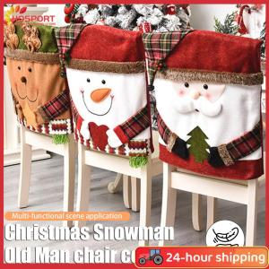 【HOSPORT】2 Pcs Christmas Chair Covers Santa Snowman Chair Back Cover Xmas Dining Chair Covers Christmas Chair Decorations