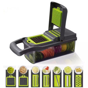 7in1 Multi-Functional Fruit and Vegetable Cutting Machine | Replaceable Stainless Steel Blade | Multi-function Vegetable Slicer Potato Tomato Carrot Onion Cut Cucumber Peeled Fruit Slicer Kitchen Tools Multi-functional KitchenGadgetsSeventeen piece set