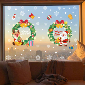 DECAL NOEL – Hít Tĩnh Điện vòng nguyệt quế ông già noel và chú tuần lộc đáng yêu