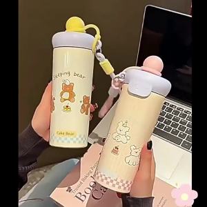 AU Good-looking 316 New stainless steel insulated cup with a cartoon floral design plastic straw and carrying strap