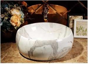 CHẬU RỬA MẶT LAVABO MEN ĐÁ TRẮNG VÂN MÂY GB 066