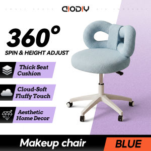 AIODIY Fluffy Vanity Chair 360° Rotating Height Adjustable Makeup Chair Ergonomic Lamb Wool Office Chair with Wheels Aesthetic Bedroom Study