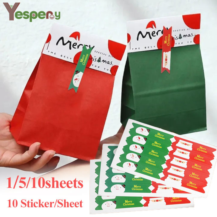 YESPERY 1/5/10 Sheets Merry Christmas Stickers Xmas Gift Box Wrapping