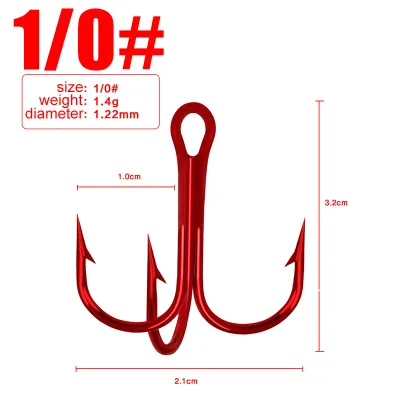 10Pcs 3/0#-12# Barbed High Carbon Steel Red Treble Hook High Strength High Penetration Stainless Steel Red Trible Hook Corrosion Resistant Red Fishing Hook