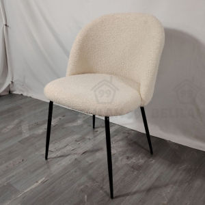 Belilah Minimalist Boucle Fabric Dining Chair Curvy Upholstered Cafe Chair Kerusi Makan