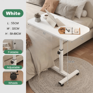 Mobile Bedside Table Lifting Table Bedside Desk Mobile Rolling Laptop Overbed Table 90° Adjustable Folding with Wheels Sofa Side Table Office Bedside Table Small Rolling Computer Table