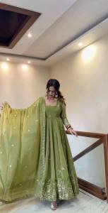 [PRE ORDER : 10 DAYS] Bollywood Style Pure Fendy Silk Anarkali Gown with Heavy Sequence Work & Sharara Set _907