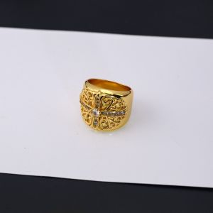 S925 24k Gold-plated Cross Diamond Ring Retro Punk Style Design Mens and Womens Ring