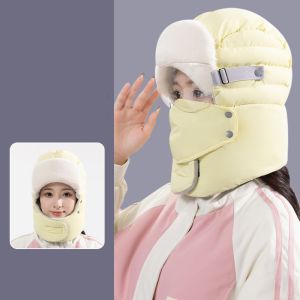 HUNIU 3pcs/Set Có kính bảo hộ Mũ vải Lông Mùa Đông Mũ trùm đầu Ushanka Nga Mũ trùm tai ấm áp mùa đông Tròng kính chống sương mù Mũ đi tuyết Mũ chống gió đi xe đạp