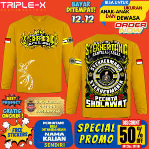 KAOS SYEKHERMANIA"SANTRI AL-JABBAR"LENGAN PANJANG UKURAN ANAK DAN DEWASA"FREE STIKER"