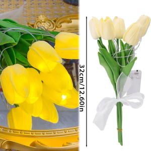 5Pcs Reusable LED Tulip Bouquet Realistic Glowing Lightweight Soft Warm Glow Wedding Anniversary Party Home Decor Artificial Hand-Held Flower Set