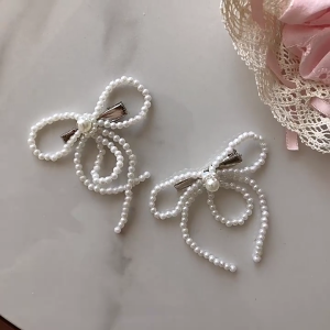 Artificial Pearls Bowtie Hair Clip Sweet Bowknot Hairpin Hair Style Tool for Thin Hair Korean Style Headdress