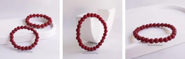 CORAL หินปะการังสีแดง เลือกขนาดเม็ดหินได้ (6-10 มม.) สร้อยข้อมือหินแท้