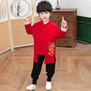[2-10 Years] daidai (Ready Stock) CNY Boy Suit Kid Long Sleeve Traditional Chinese Costume 2pc Clothing Set 男童长袖中国风唐装