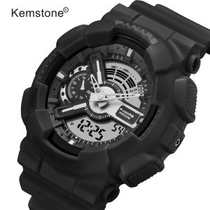 Kemstone Outdoor Sport White Digital Watch Men Women Alarm Clock Waterproof Shock Watches LED Display Watch